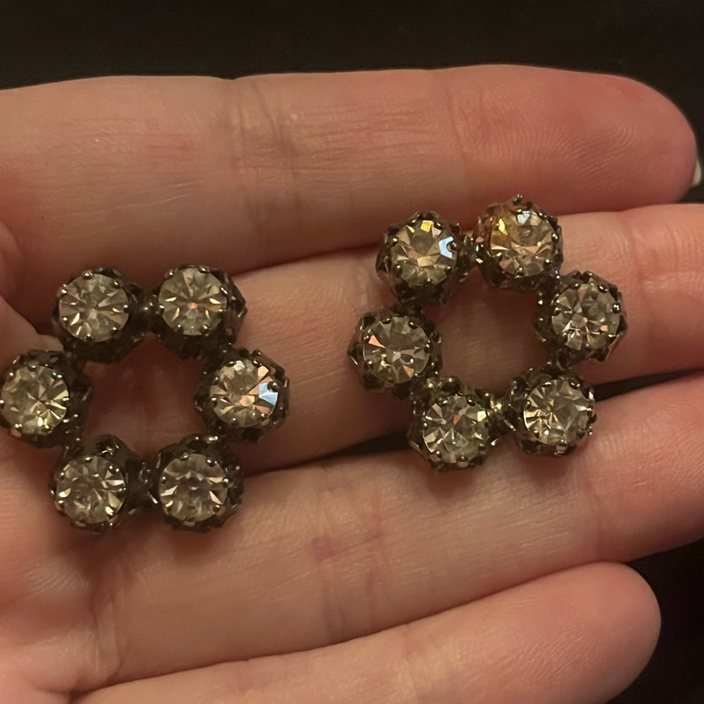 Vintage Crystal Stud Circle Clip Earrings made in Austria
